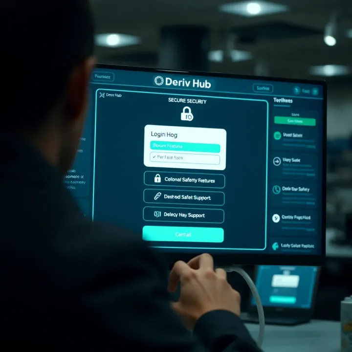 Security and Customer Support Features on Deriv Hub Platform Secure login interface highlighting safety features and customer support options on Deriv Hub