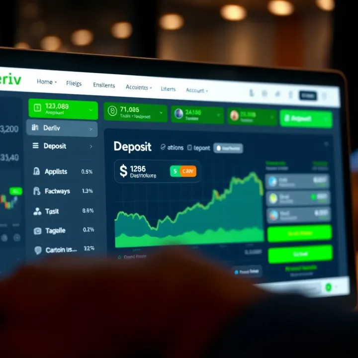 Deriv trading platform dashboard displaying account balance and deposit options