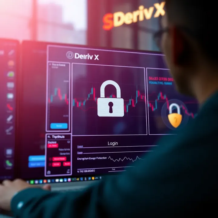 Secure login interface highlighting encryption and user protection features of Deriv X