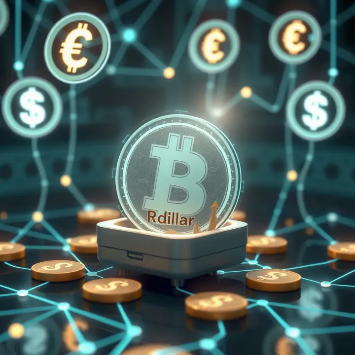 Digital representation of automated money generation concept with virtual currency symbols and network connections