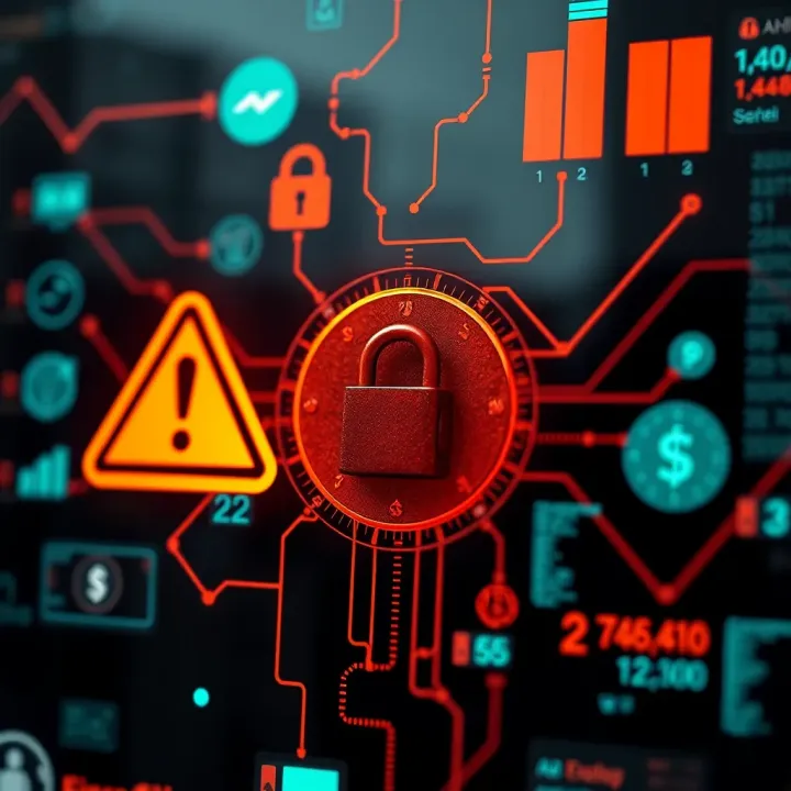 Security Risks and Financial Warnings in Digital Money Tools Warning symbol with lock and financial icons illustrating risks and security concerns in digital money tools