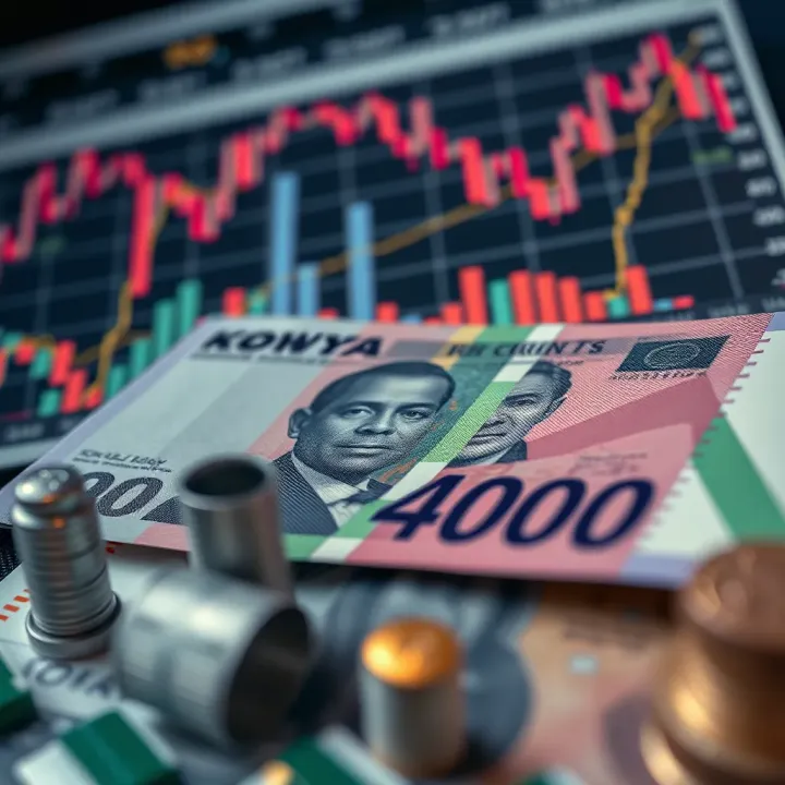 Impact of Currency Value Changes on Kenya’s Economy Illustration of Kenyan economy with currency notes and financial graphs indicating impact of currency value changes