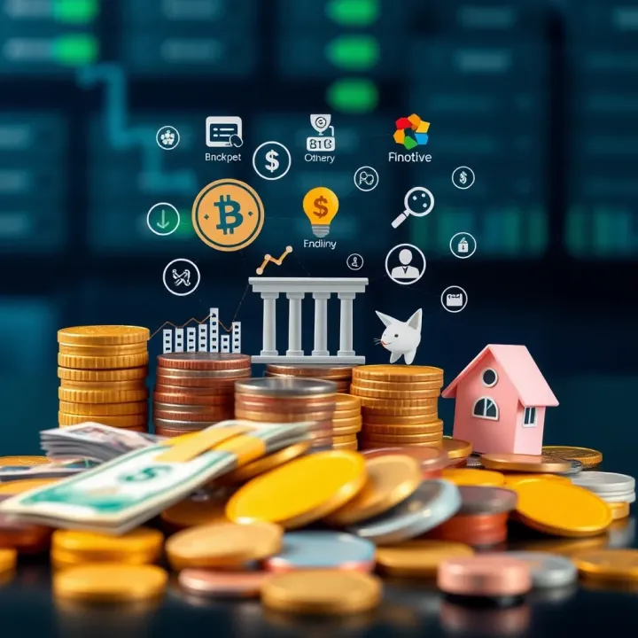 Varied Financial Resources Available Through Finotive Funding in Kenya Illustration of diverse financial resources such as coins, cash, and digital icons representing funding options