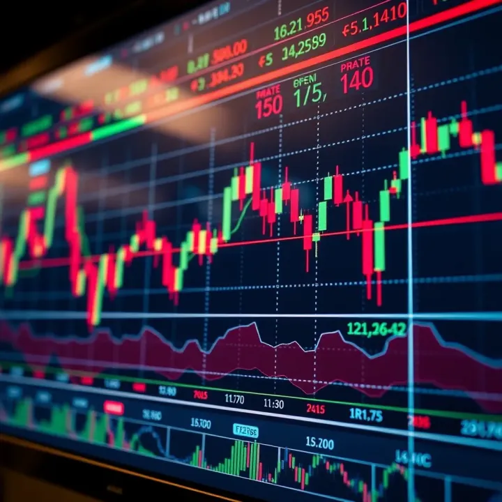 Forex Currency Pairs and Market Trends Chart showing forex currency pairs with price fluctuations and technical indicators
