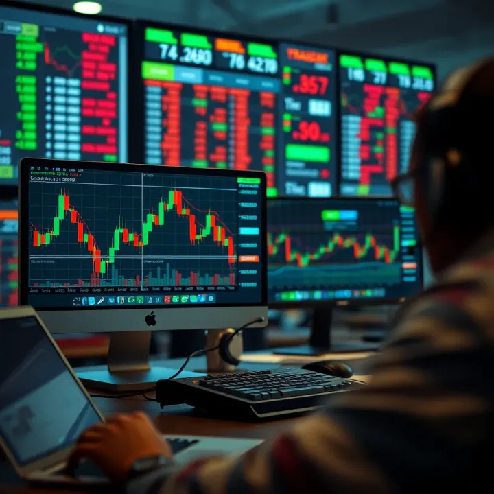 Illustration of automated trading software analyzing market trends and executing trades