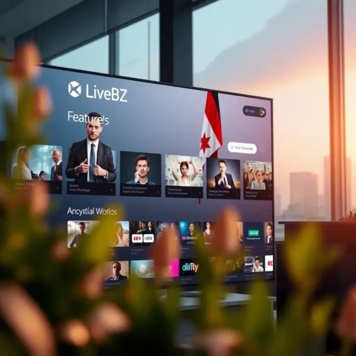 LiveBZ platform interface showing multimedia content options and streaming services
