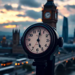 Clock showing London time with Kenyan landmarks in background