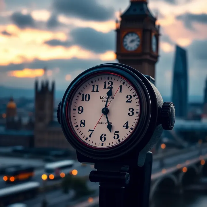 London Session Time Illustrated with Kenyan Context Clock showing London time with Kenyan landmarks in background