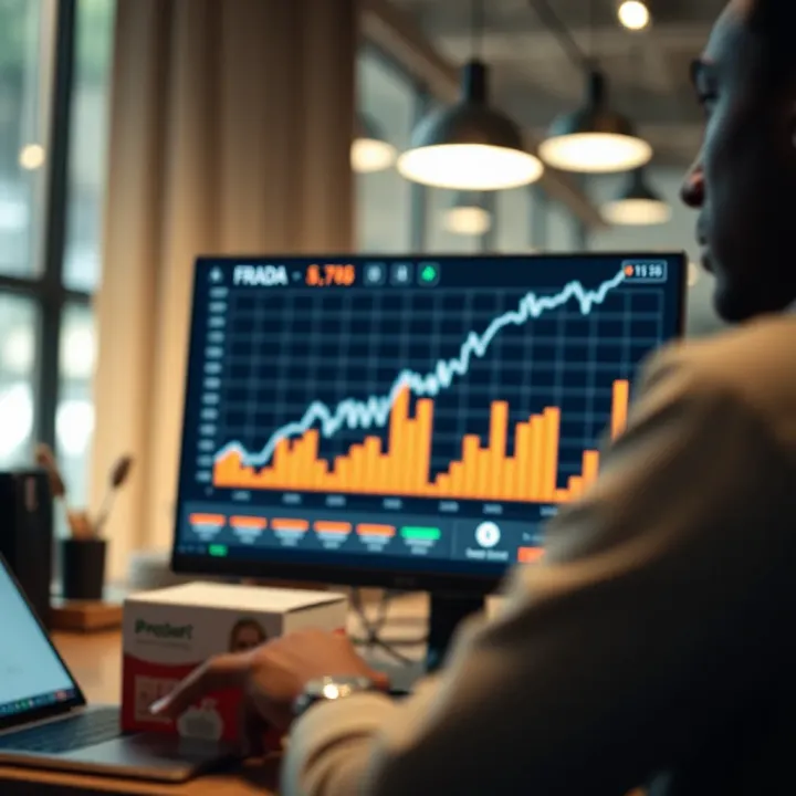 Financial chart displaying upward trends and data analysis on a digital screen representing prop trading growth in Kenya