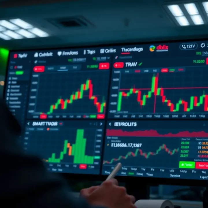 SmartTrader platform interface showcasing various trading options and real-time market charts