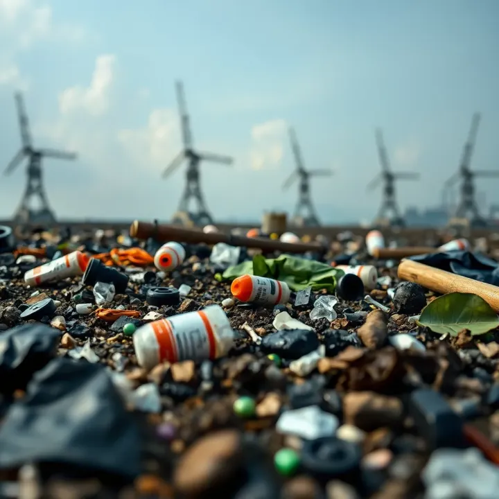 Environmental impact concept showing synthetic waste in nature with focus on pollution