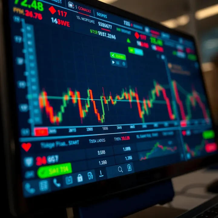 Interface of a digital trading platform showing stock charts and trading options