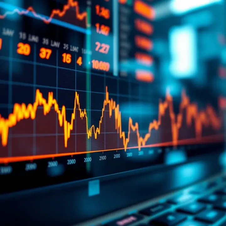 Graph showing the fluctuations of a volatility index over time with rising and falling market trends