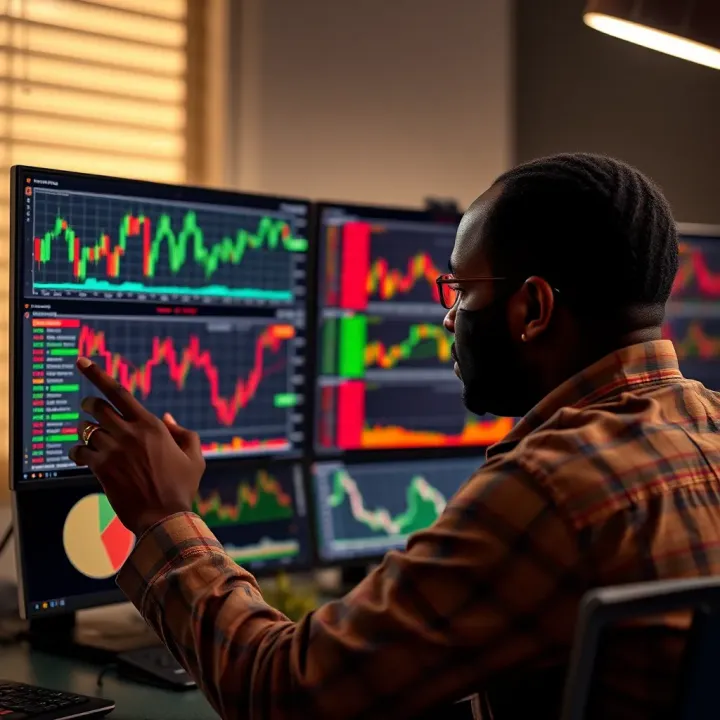 Optimizing Trading Strategies with TradingView and Deriv in Kenya Trader analyzing multiple market data streams using TradingView and Deriv platforms in Kenya