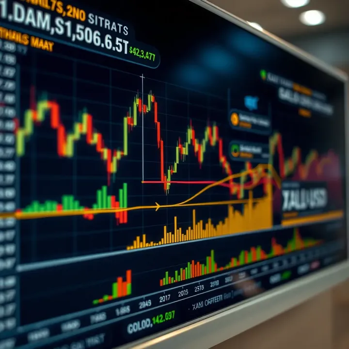 Graph displaying gold price trends with key economic factors and trading signals annotated for informed decision making
